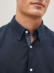 Navy Blue Slim Fit Stretch Oxford Short Sleeve Shirt - Image 3 of 7