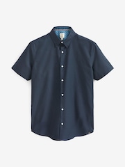 Navy Blue Slim Fit Stretch Oxford Short Sleeve Shirt - Image 5 of 7