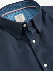 Navy Blue Slim Fit Stretch Oxford Short Sleeve Shirt - Image 6 of 7