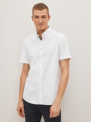 White Slim Fit Stretch Oxford Short Sleeve Shirt - Image 1 of 7