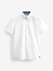White Slim Fit Stretch Oxford Short Sleeve Shirt - Image 5 of 7