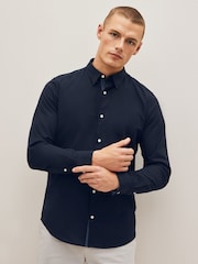 Navy Blue Slim Fit Stretch Oxford Long Sleeve Shirt - Image 1 of 6