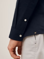 Navy Blue Slim Fit Stretch Oxford Long Sleeve Shirt - Image 3 of 6