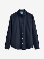 Navy Blue Slim Fit Stretch Oxford Long Sleeve Shirt - Image 4 of 6