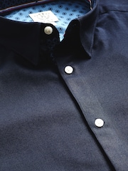 Navy Blue Slim Fit Stretch Oxford Long Sleeve Shirt - Image 5 of 6