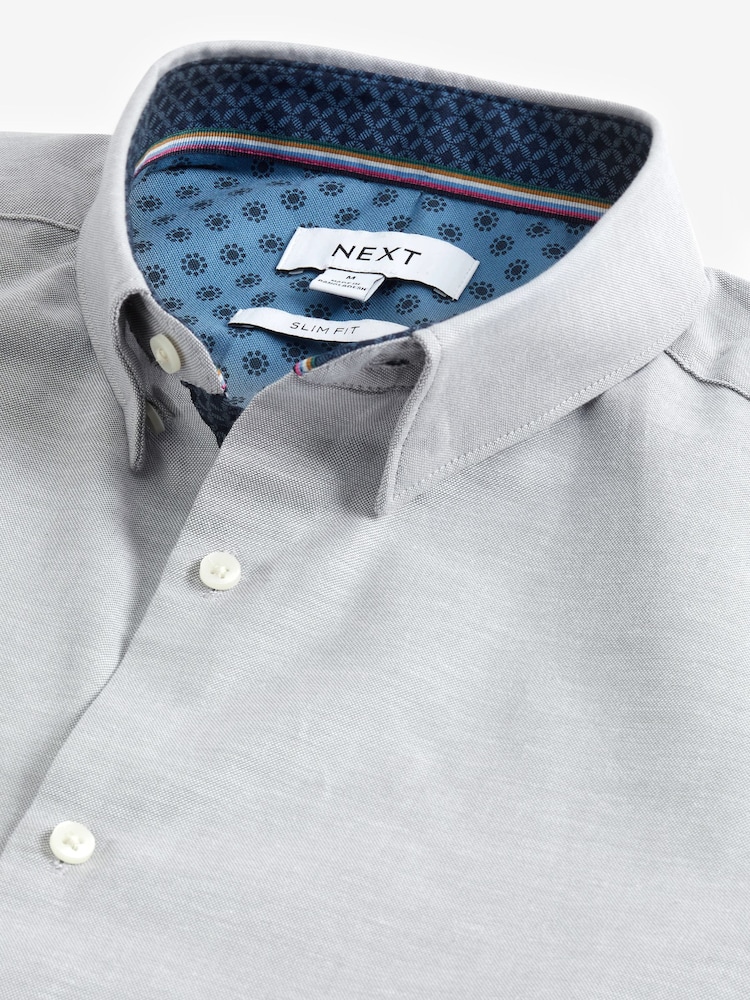 Gri deschis - Cămașă Croială slim fit Stretch Oxford cu mânecă lungă - Image 7 of 8