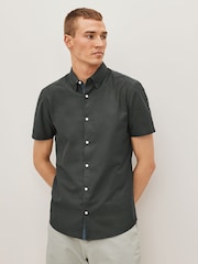 Charcoal Grey Slim Fit Stretch Oxford Short Sleeve Shirt - Image 1 of 9