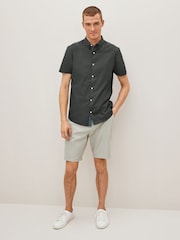 Charcoal Grey Slim Fit Stretch Oxford Short Sleeve Shirt - Image 2 of 9