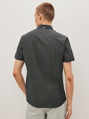 Charcoal Grey Slim Fit Stretch Oxford Short Sleeve Shirt - Image 3 of 9