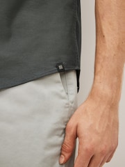 Charcoal Grey Slim Fit Stretch Oxford Short Sleeve Shirt - Image 6 of 9