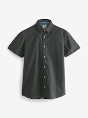 Charcoal Grey Slim Fit Stretch Oxford Short Sleeve Shirt - Image 7 of 9