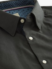 Charcoal Grey Slim Fit Stretch Oxford Short Sleeve Shirt - Image 8 of 9