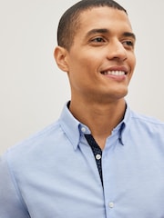 Light Blue Slim Fit Stretch Oxford Short Sleeve Shirt - Image 3 of 7