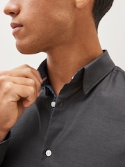 Charcoal Grey Slim Fit Stretch Oxford Long Sleeve Shirt - Image 3 of 7