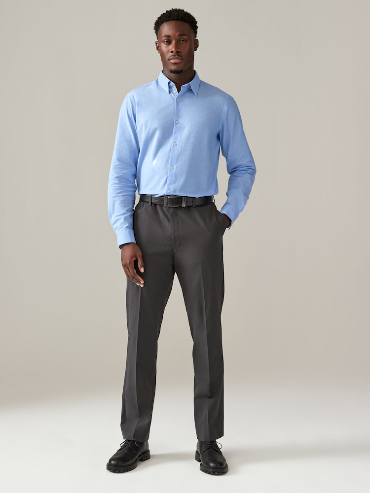 Light Blue Slim Fit Stretch Oxford Long Sleeve Shirt - Image 2 of 7 Light Blue Slim Fit Stretch Oxford Long Sleeve Shirt - Image 2 of 7