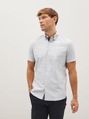 Light Grey Slim Fit Stretch Oxford Short Sleeve Shirt - Image 1 of 8