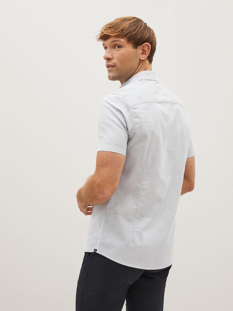 Light Grey Slim Fit Stretch Oxford Short Sleeve Shirt - Image 2 of 8
