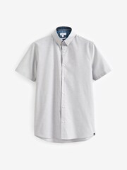 Light Grey Slim Fit Stretch Oxford Short Sleeve Shirt - Image 6 of 8