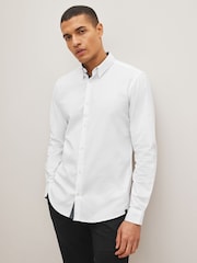 White Slim Fit Stretch Oxford Long Sleeve Shirt - Image 1 of 7