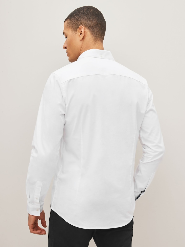 White Slim Fit Stretch Oxford Long Sleeve Shirt - Image 2 of 7