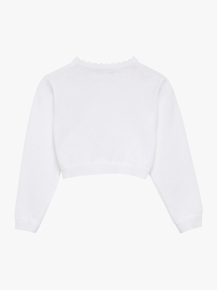 Trotters London White Little Sophie Cropped Cotton Cardigan - Image 2 of 3