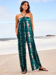 Petrol/Rosa/Knüpfbatik - Wide-Leg-Jumpsuit mit Neckholder - Bild 1 von 5
