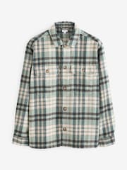 Ecru White And Blue Check Wool Blend Shacket - Image 1 of 5