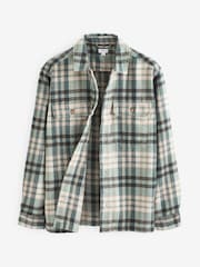Ecru White And Blue Check Wool Blend Shacket - Image 2 of 5