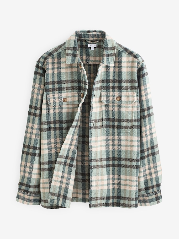 Ecru White And Blue Check Wool Blend Shacket - Image 2 of 5
