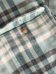Ecru White And Blue Check Wool Blend Shacket - Image 4 of 5