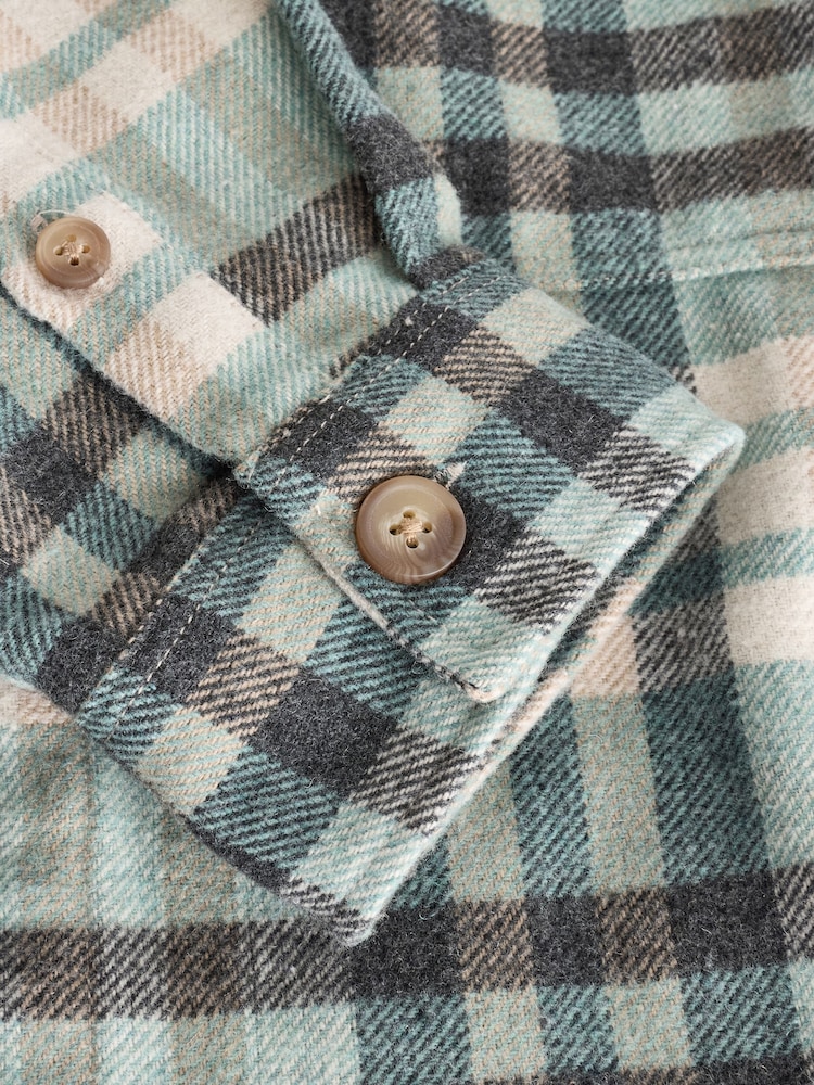 Ecru White And Blue Check Wool Blend Shacket - Image 5 of 5