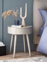 Natural Painted 1 Drawer Round Bedside Table - Image 1 of 8