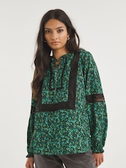 Jd Williams Green Premium Lace Trim Detail Tie Neck Blouse - Image 1 of 6