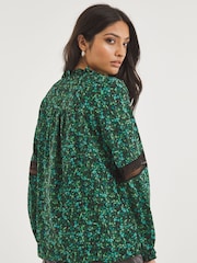 Jd Williams Green Premium Lace Trim Detail Tie Neck Blouse - Image 2 of 6