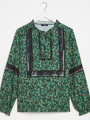 Jd Williams Green Premium Lace Trim Detail Tie Neck Blouse - Image 6 of 6