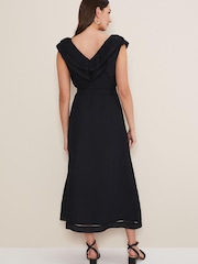 Phase Eight Julieta Frill Broderie Linen Midi Black Dress - Image 2 of 6