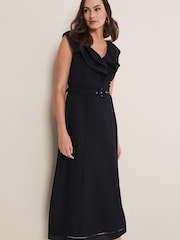 Phase Eight Julieta Frill Broderie Linen Midi Black Dress - Image 3 of 6