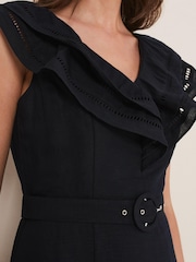 Phase Eight Julieta Frill Broderie Linen Midi Black Dress - Image 5 of 6