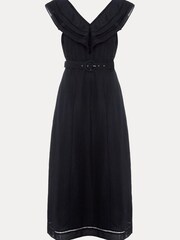 Phase Eight Julieta Frill Broderie Linen Midi Black Dress - Image 6 of 6