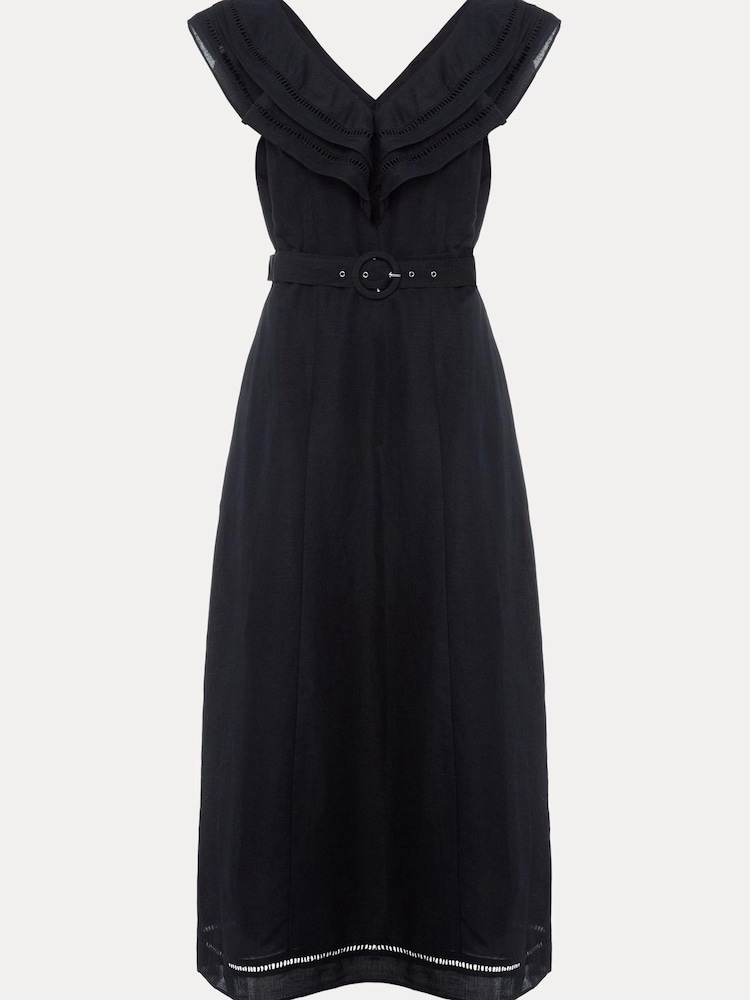 Phase Eight Julieta Frill Broderie Linen Midi Black Dress - Image 6 of 6