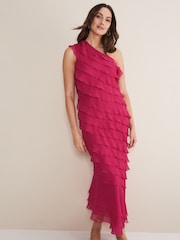 Phase Eight Pink Kelsey Layered One Shoulder Maxi Dress - Image 1 of 6