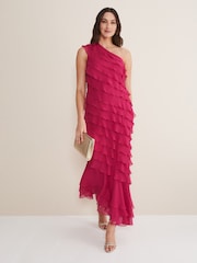Phase Eight Pink Kelsey Layered One Shoulder Maxi Dress - Image 3 of 6
