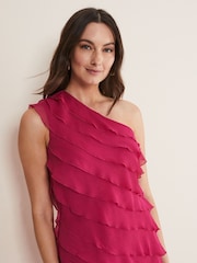 Phase Eight Pink Kelsey Layered One Shoulder Maxi Dress - Image 4 of 6