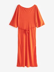 Orange Asymmetric Slash Neck Dress - Image 6 of 7