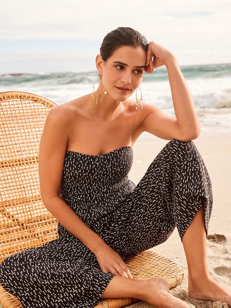 Black & White Bandeau Jersey Culotte Jumpsuit - Image 1 of 6