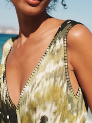 Green/Black Tie Dye Embroidered Wide Leg Jumpsuit - Image 6 of 9
