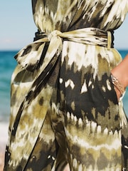 Green/Black Tie Dye Embroidered Wide Leg Jumpsuit - Image 7 of 9