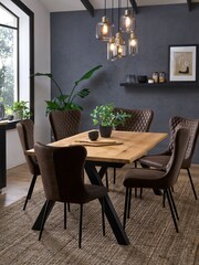 Dark Natural Oak Veneer 6 Seater Wavy Edge Dining Table - Image 1 of 6