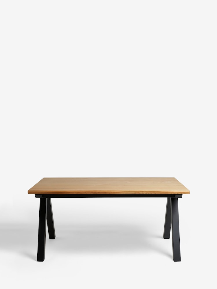 Dark Natural Oak Veneer 6 Seater Wavy Edge Dining Table - Image 2 of 6