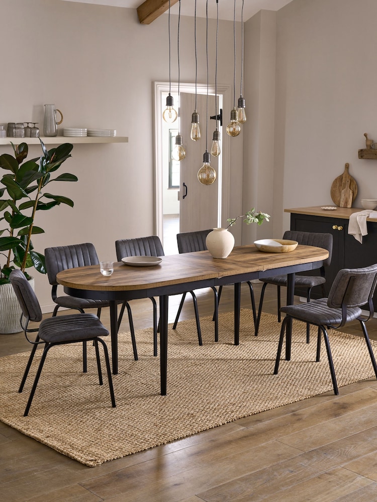 Dark Bronx Oak Effect Pill Shape 6 to 8 Seater Extending Dining Table - Image 1 of 9